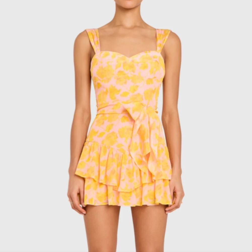 Amanda Uprichard Kendra Skort Romper in Narcissus Print L